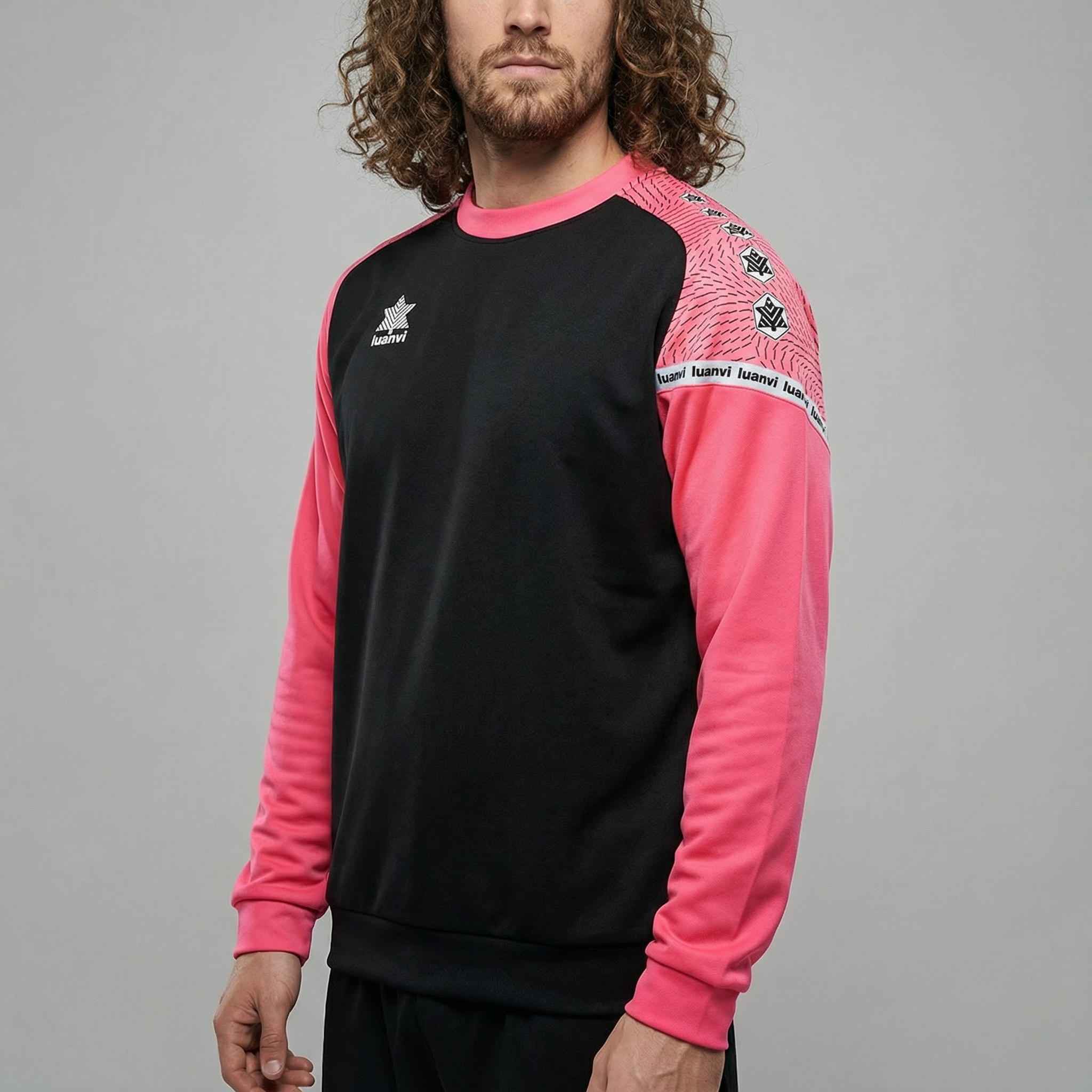 Sudadera Open - Negro/Rosa Flúor